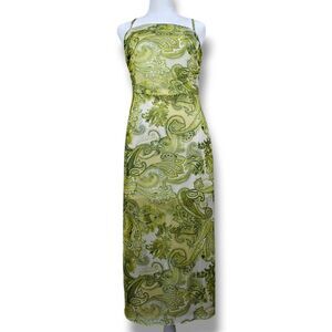 Topshop Mesh Paisley Bodycon Dress Women's 6 Green Summer 2000s